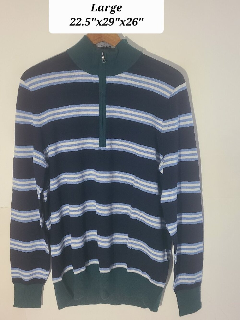 Brooks Brothers BB1 100% Merino Wool Striped 1/4 Zip Large Pullover NWT